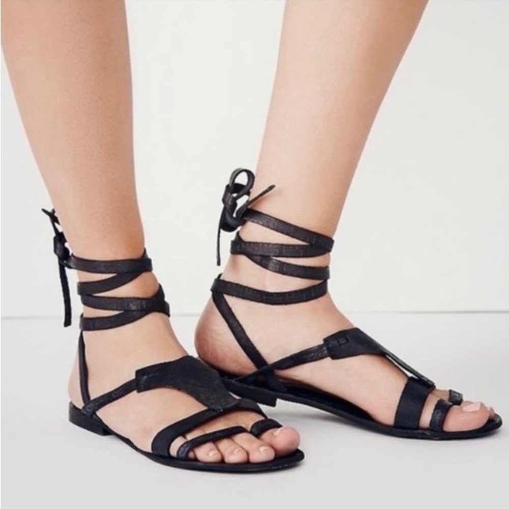 Free People Oliviera Wrap Black Sandals Size 37